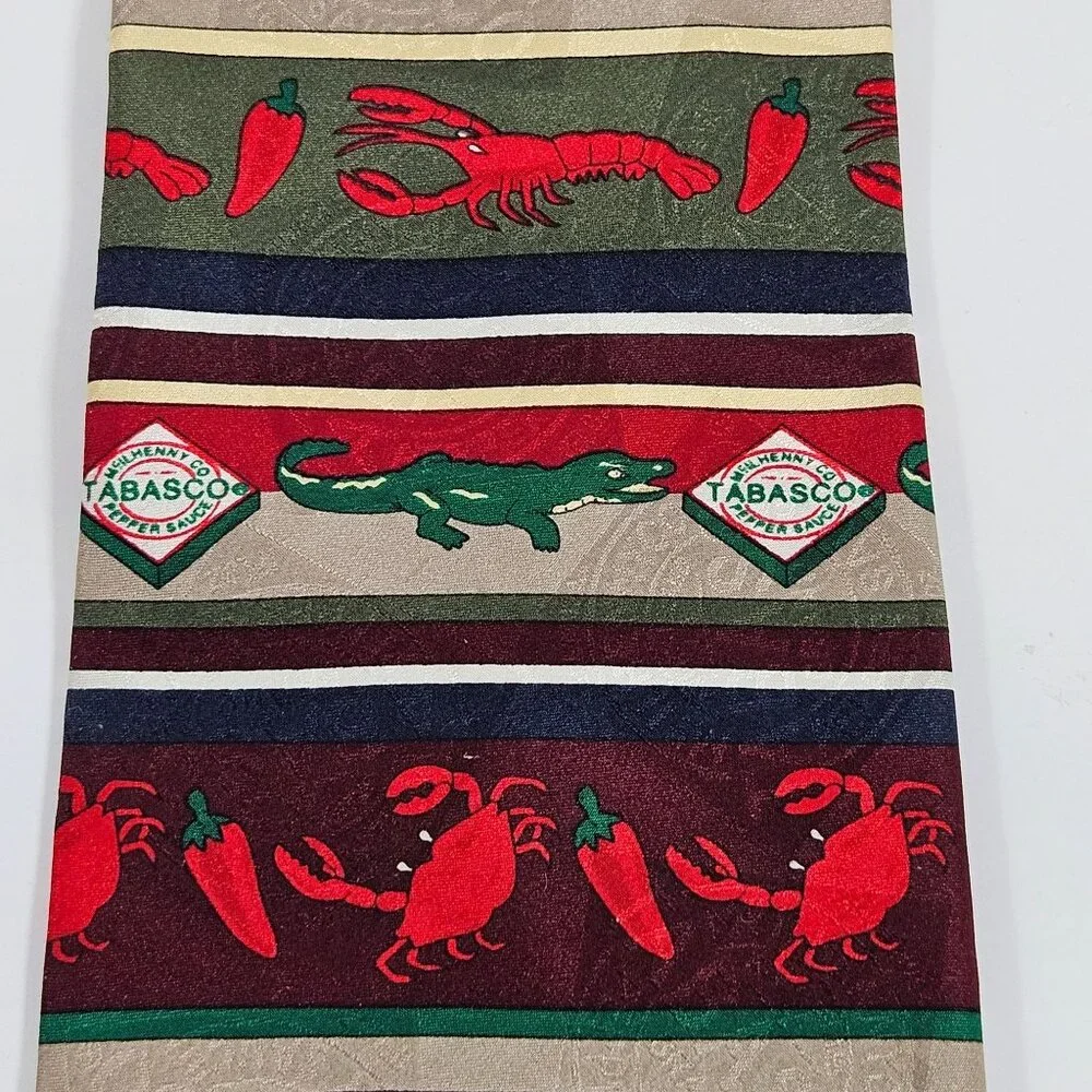 Tabasco Novelty Silk Tie Lobster Crab Alligator Peppers Red Green‎ Black Necktie